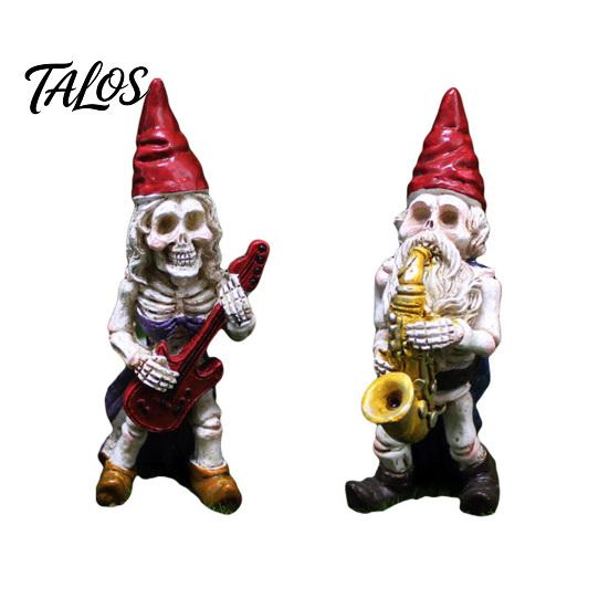 Dark Pastoral Style Decoration Halloween Skeleton Gnome Musician Resin Figurine, Hand-Painted Gothic Statue with Guitar Dwarf Band Figurines