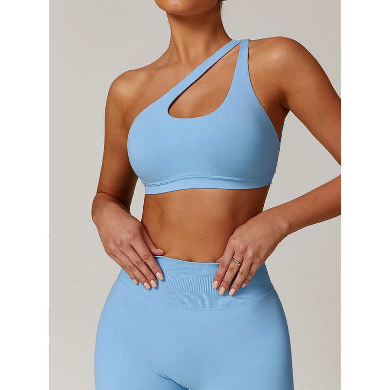 Sloping Shoulder Beauty Back Sports Underwear Women Shockproof Push up Sexy Workout Clothes Running Bra Outer Wear One Shoulder Yoga Vest