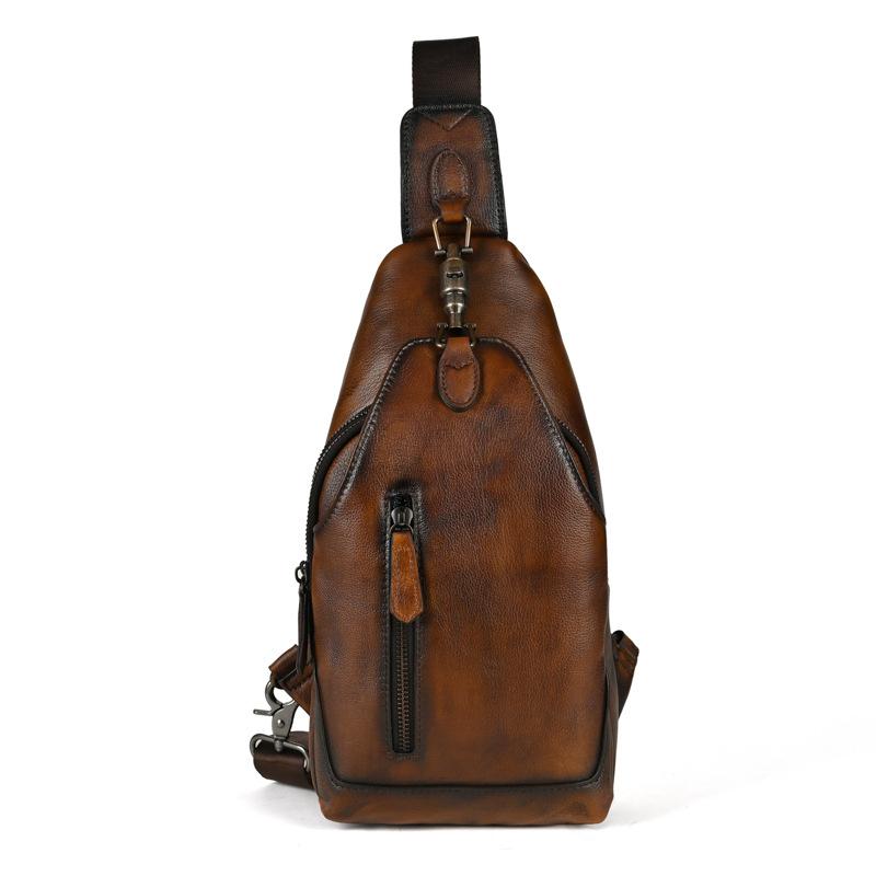 Men s chest bag handmade retro top layer cowhide outer leather men s bag single shoulder crossbody bag