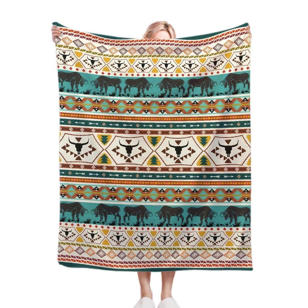 Geometric Print Flannel Blanket Nap Thermal Blanket Sofa Blanket
