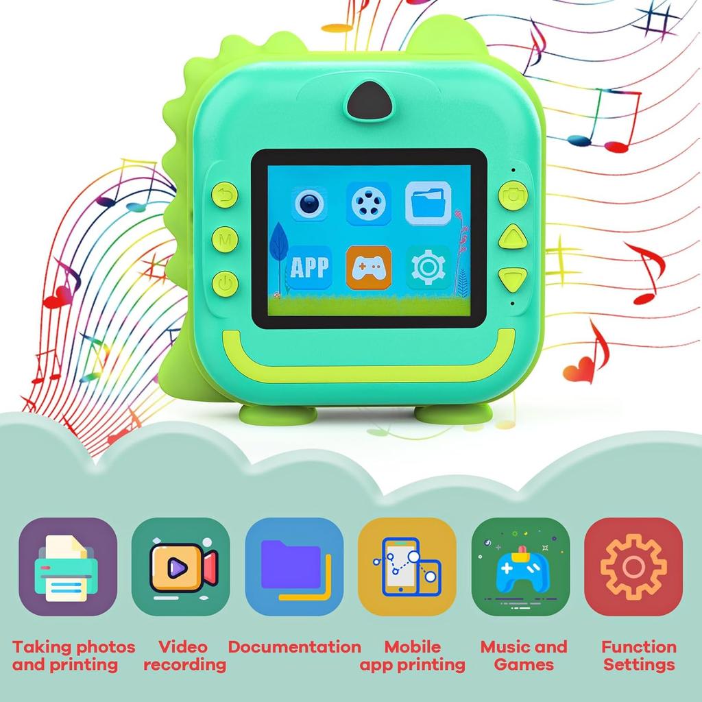 Instant Print Camera for Kids, Inkless Sticker Printer for Girls Boys Age 3-12, 20MP HD Digital Video Cameras, Mini Thermal Printer Kid Toy