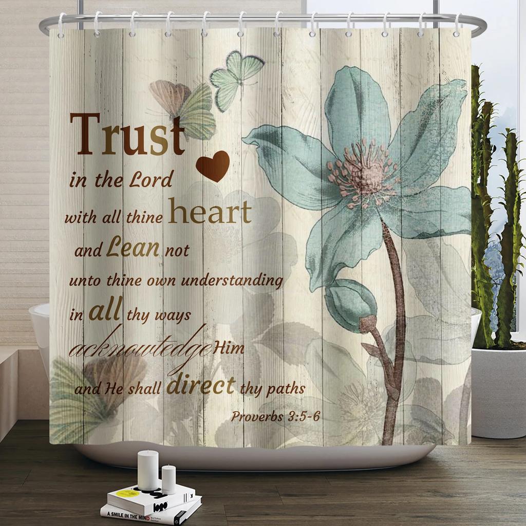Rustic Sunflower Daisy Shower Curtain Butterfly Floral Vintage Country Farmhouse Flower Wooden Board Waterproof Bathroom Curtain