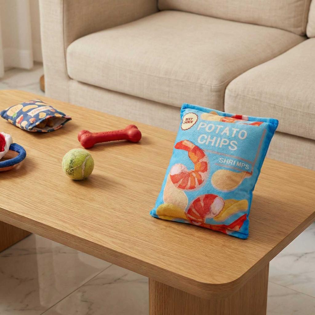 Furry Imitation Sound Paper Noise Making Potato Chip Pet Toy