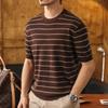JIELEINUO Men's Lyocell Linen Blend Striped Knit T-Shirt