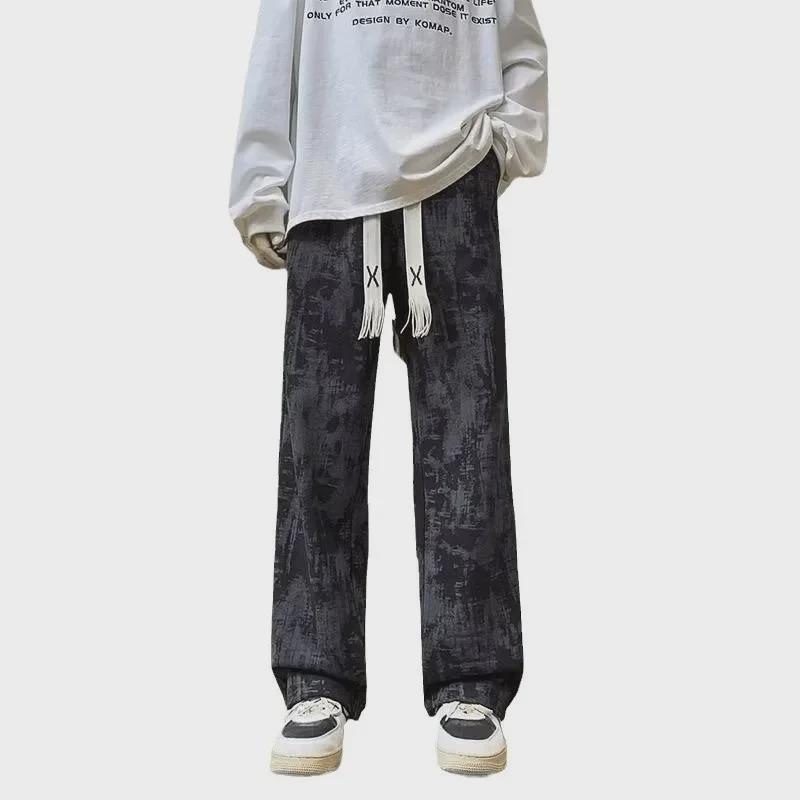Men's Autumn Tie-Dye Loose-Fit Retro Straight Pants with Velvet
