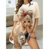 Fun Animal Colorful Patterns Women Mini Dresses Summer Short Sleeve Printed Plus Size Casual Comfortable Soft Dress