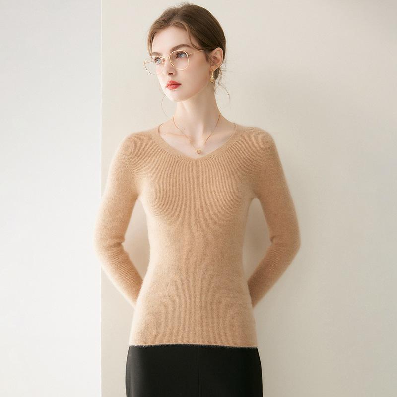 2026 Le Ka Sha Women's 100% Pure Cashmere Striped V-Neck Long Sleeve Knit Pullover