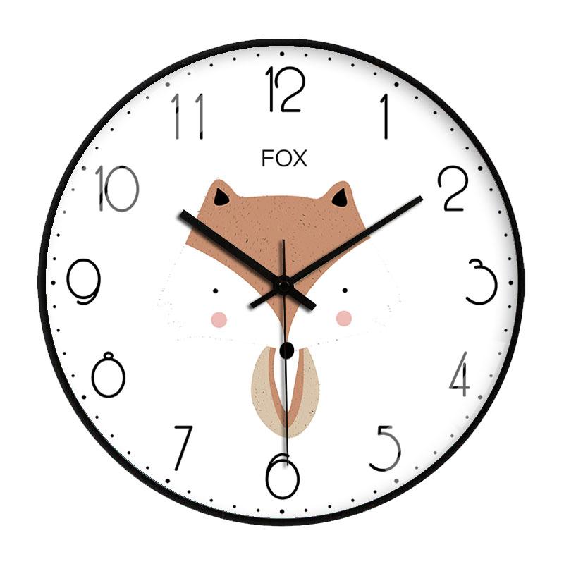 Cartoon Animal Wall Clock Simple Cute Living Room Children's Bedroom Clock Nordic Minimalist Home No Punching Analog Clock 8inch