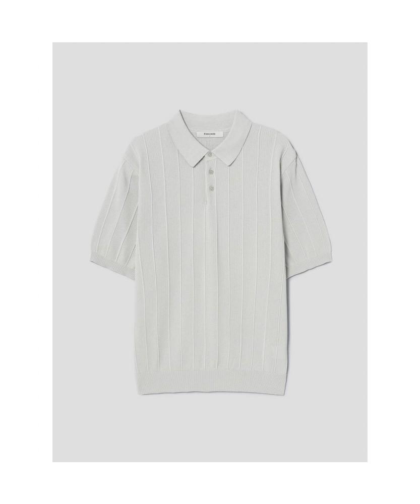 8SECONDS Texture-Modified Cool Touch Collar Neck Short Sleeve Knit Light Gray