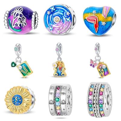 Original New 925 Silver Iris Starry Sky Sunflower Pendant Buckle Bead DIY Style Jewelry Accessories Bracelet Fashion Charm Jewelry Gift