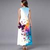 Women Loose Sleeveless Round Neck Dress Elegant Watercolor Floral Branches Calf Length Gown