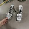 Fashion crystal waterproof table cool slippers women's summer 2025 new high-heeled one-word women's slippers thick-heeled slippers women's