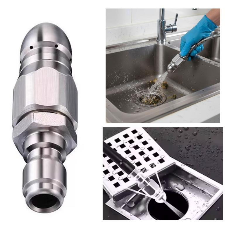 Avloppsspolningsmunstycke Tryckavloppsrörsrengöringsslang Munstycke Rostfritt stål 1/4 tum Snabbkoppling Avloppsspolningsmunstycke
