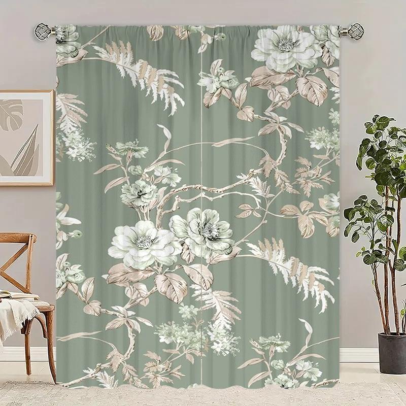 

2 шт. - Штора с цветочным принтом светлого цвета - материал 100% полиэстер, подходит для штор в спальню и украшения гостиной; 29Wx64L(75x166CM)x2