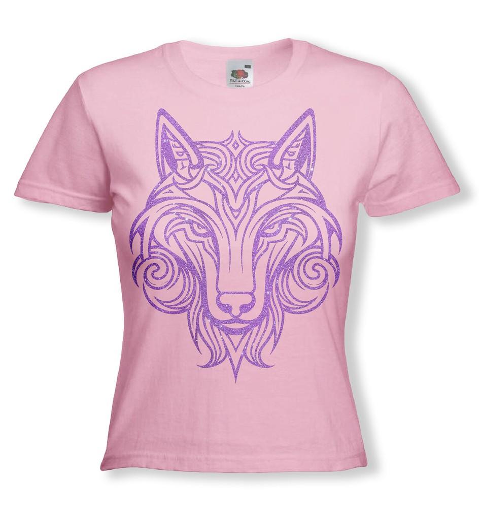 

Ladies Celtic She-Wolf Tee: Glitter Flock Variations on Various Colored Tees! 4XL
