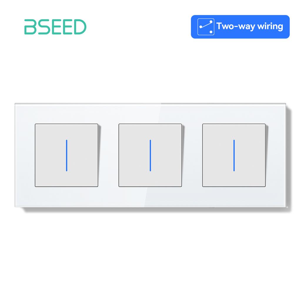 BSEED 1/2Gang Mechanical Light Switches 2way Pass Through Switch With EU Socket USB Type-c LED Indicator Glass Frames E Series