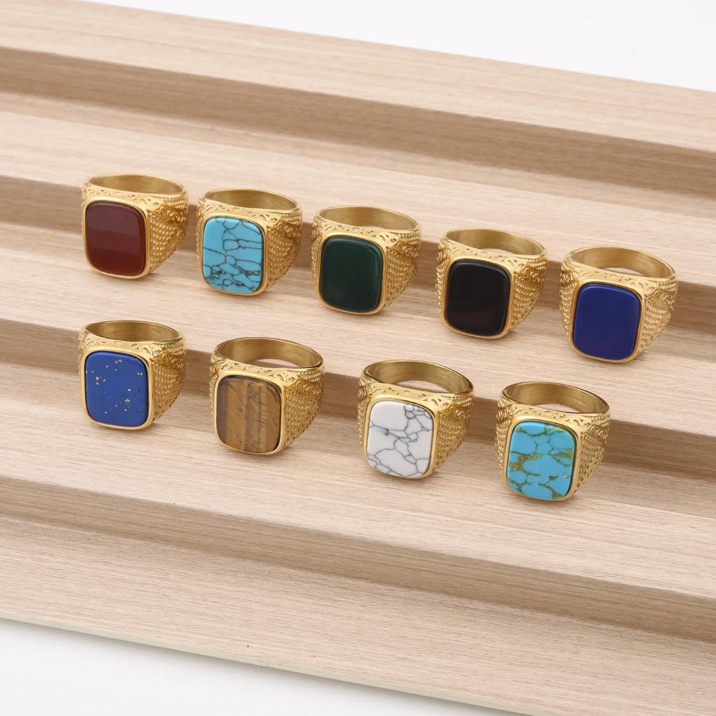 Men's High Quality 316L Stainless Steel Variety Onyx Rings  Trend Jewelry