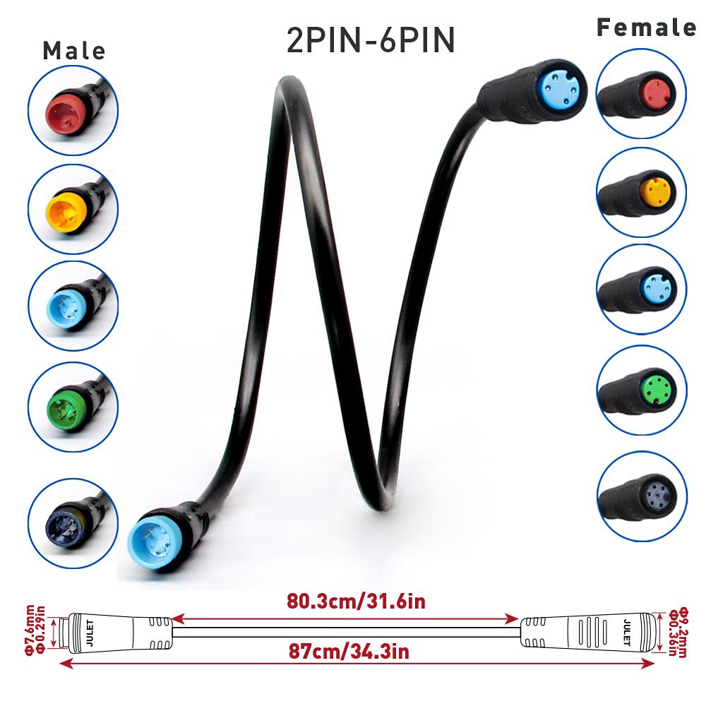 Julet Ebike Cable2 3 4 5 6Pin Conversion Convert Line Waterproof Extension Cable for Throttle Display Ebrake Light Throttles 2