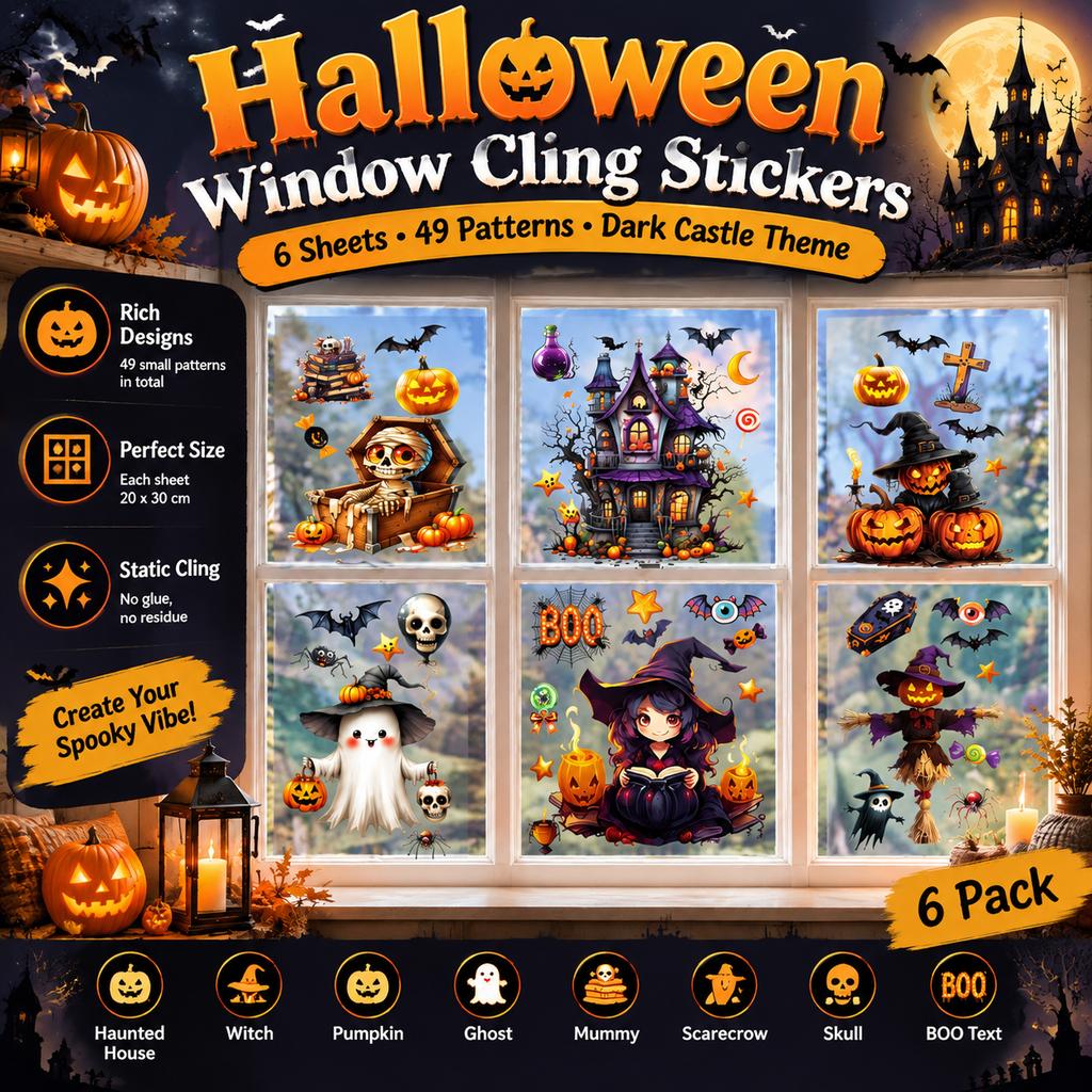 Halloween Dark Castle Static Cling Window Decals