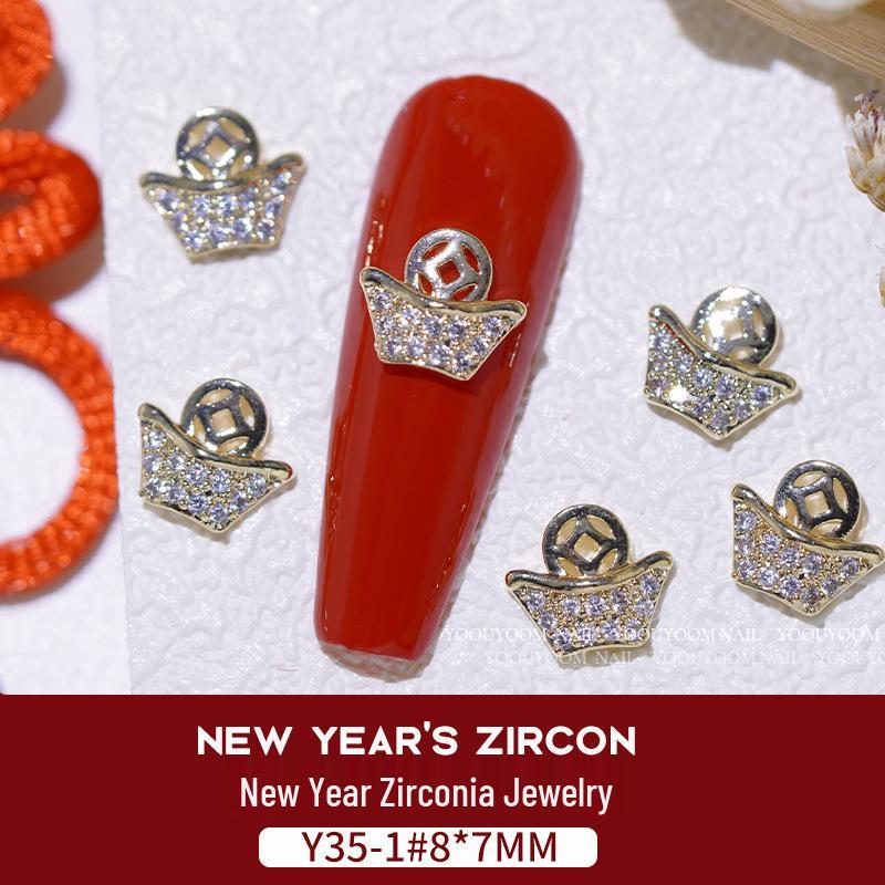 Nail Art Scintillante di Zirconia per Capodanno: Borsa del Denaro Attira-Ricchezza, Zucca di Lusso con Diamanti e Ornamenti per Unghie Oro/Argento