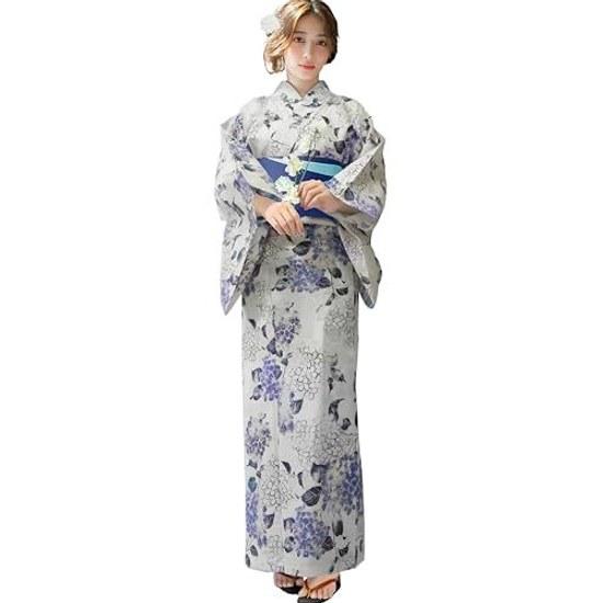 Aletta domani Yukata Womens 2-Piece Set Obi Half Width Reversible 100 Cotton Classic Pattern Fireworks Festival