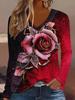 Women's Elegant V-Neck Marble Print Long Sleeve T-Shirt Soft Polyester Great for Autumn and Winter Casual Wear Floral Print Tops