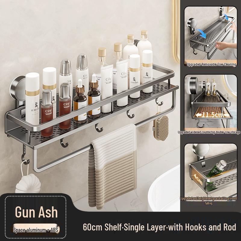 No-Drill Bathroom Suction Cup Shelf - Wall-Mounted Vanity & Toilet Storage Rack