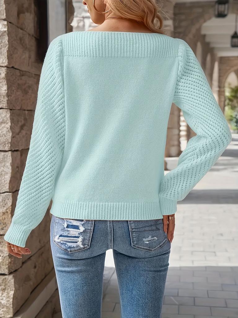Women's Spring New Arrivals Crewneck Knit Top Hollow Long Sleeve One Shoulder Sweater