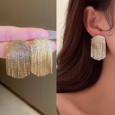 Boucles d'oreilles longues à pampilles en Arc pour femmes, tendance 2023, élégantes, géométriques, brillantes, longues, à la mode, bijoux cadeaux pour fête de mariage