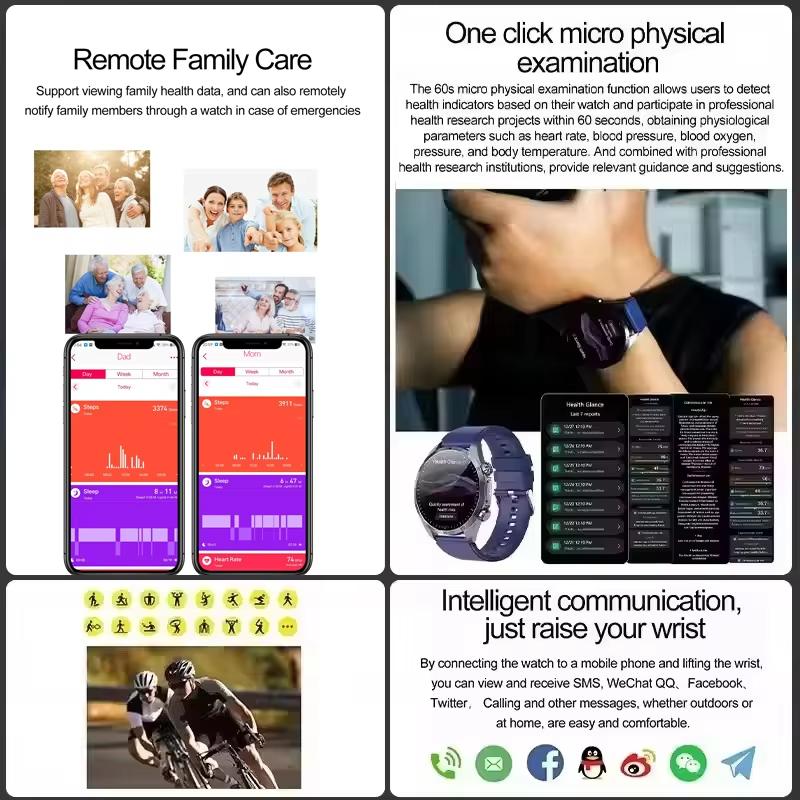 2025 New CES Science Sleep Aid Smart Watch Men Laser Treatment Three High ECG+PPG Body Temperature BT Call Health Smartwatches