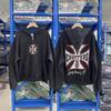 Herren Übergroßes Kapuzensweatshirt Mit Distressed Kreuz-Print Schweres Baumwollgewebe Gewaschener Vintage-Stil