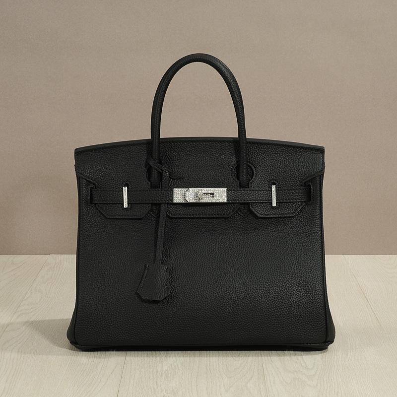 Neue trendige Damenhandtasche aus echtem Leder mit Lagenrindsleder und Litschi-Muster sowie Platin-Tasche, Umhängetasche mit einer Schulter