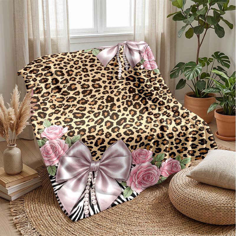 Leopard and Floral Elegance 2 Theme Blanket Lightweight Warm Flannel Blanket Decorative Throw Blanket for Home Decoration