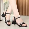 Sandali alla moda da 5 cm con strass abbinabili a tutto Scarpe in pelle morbida Estate 2025 Sandali da donna con tacco medio a blocco per ufficio, mamma, lavoro