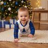 Christmas Print Neck Long Sleeve Long Pants Matching Family Pajama Set for Adults and Kids