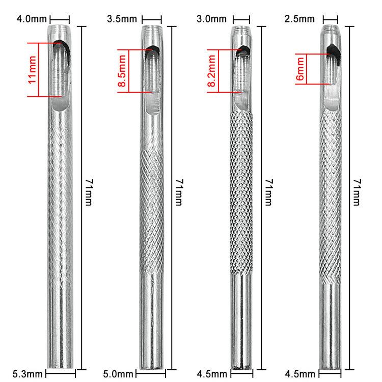4Pcs Leather Hole Punch Set, 2.5–4mm Carbon Steel Hollow Punches, Portable Manual Tool for Leather Craft