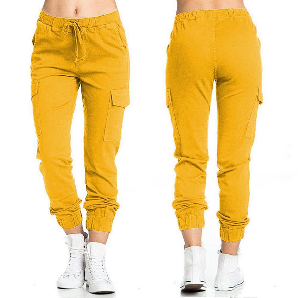 Ensfarvede Joggingbukser til Kvinder Cargo Bukser Multilomme Snor Elastisk Talje Sportsbukser til Kvinder Streetwear Afslappede Lange Bukser