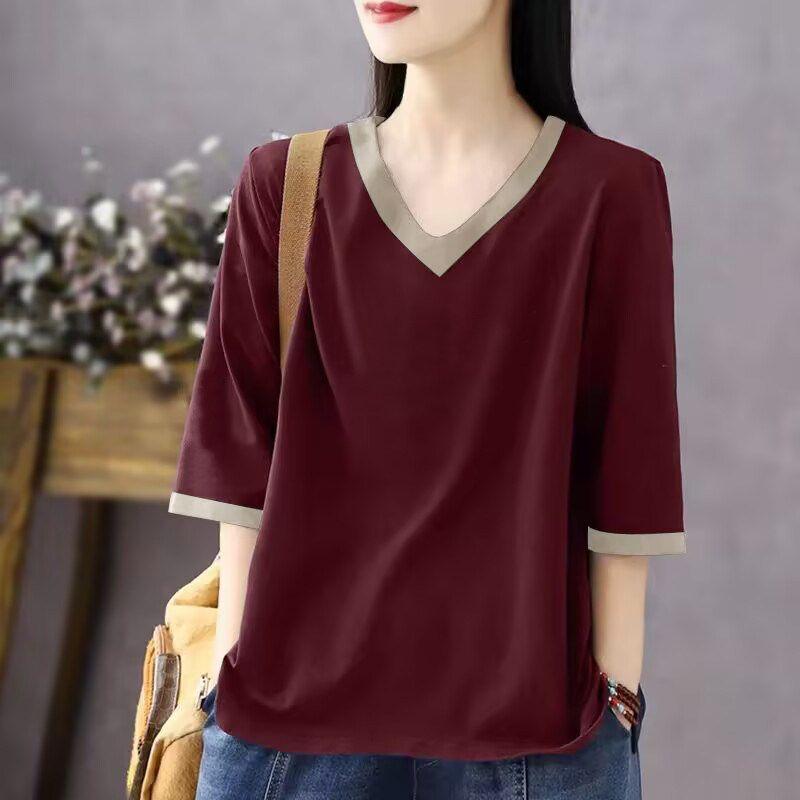 

Clearance Sale 100% Pure Cotton Short-Sleeve T-Shirt for Women, Summer 2026 New Style, Loose Fit, Slimming Half-Sleeve Top, Trendy Burgundy (Solid Color) L (Recommended 57.5-65kg)