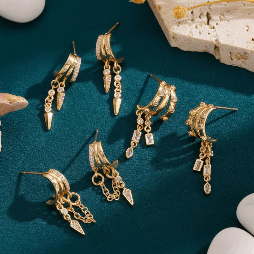 Micro-inlay Zircon Triple Stud Earrings Hypoallergenic Dangle Earrings  Jewelry Gift