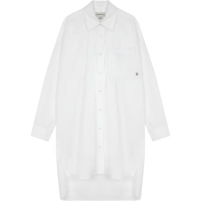 Solid Color Logo Polo Shirt Long Sleeve Dress Women Dresses White 47AB001-YAA