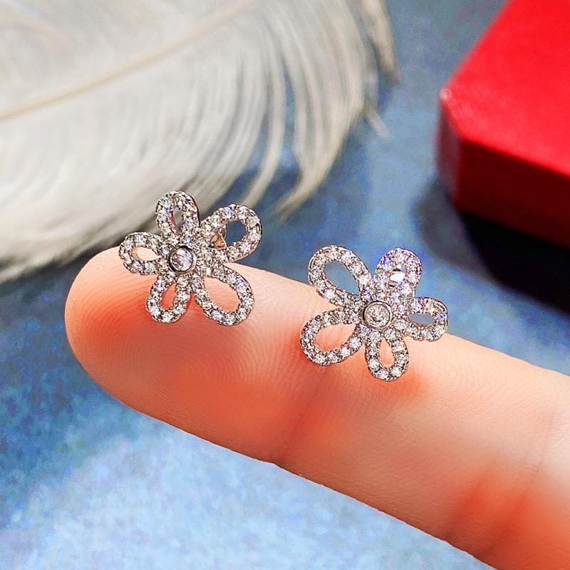 Boucles d'oreilles à tige en forme de fleur exquise pour mariée, style de fête de mariage, doux, accessoires pour oreilles de femme, bijoux en CZ de luxe