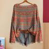 Women Autumn Sweater O-Neck Long Sleeve Vintage Oversized Pullover Sweater Ethnic Graphic Knit Tops Daily Wear