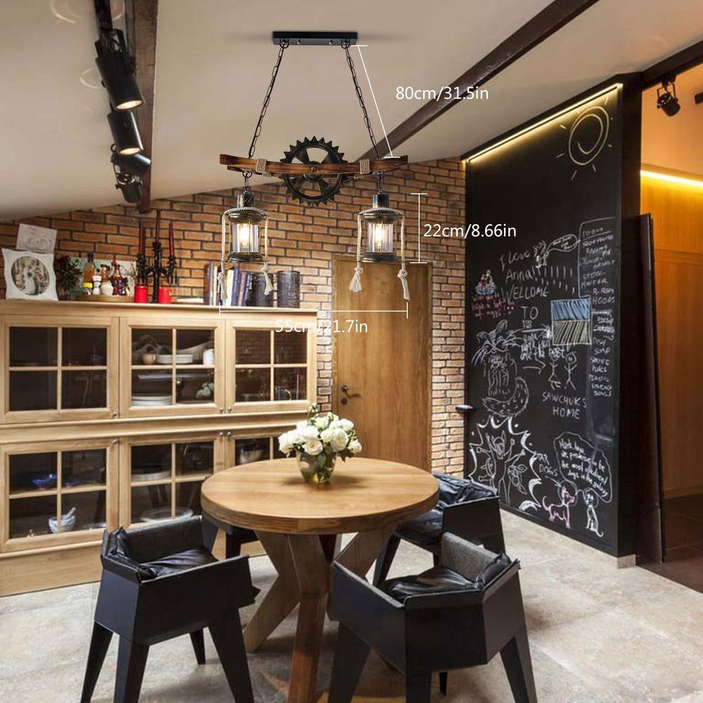 Bymaocar Retro Two Heads Pendant Light Industrial Loft Bar Creative Hanging Lamp Adjustable Height for Dining Room Living Room