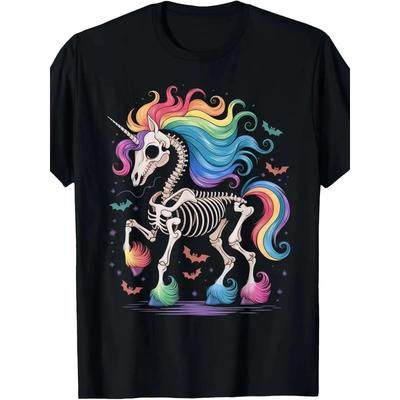 Men's Vibrant Unicorn Skeleton Graphic T-Shirt