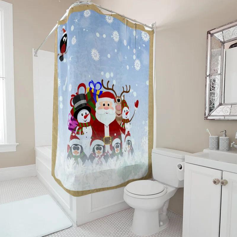 GAETU Christmas Shower Curtain Santa Claus Reindeer Holiday Festive Bathroom Decor Waterproof Holiday Shower Curtain Set Winte