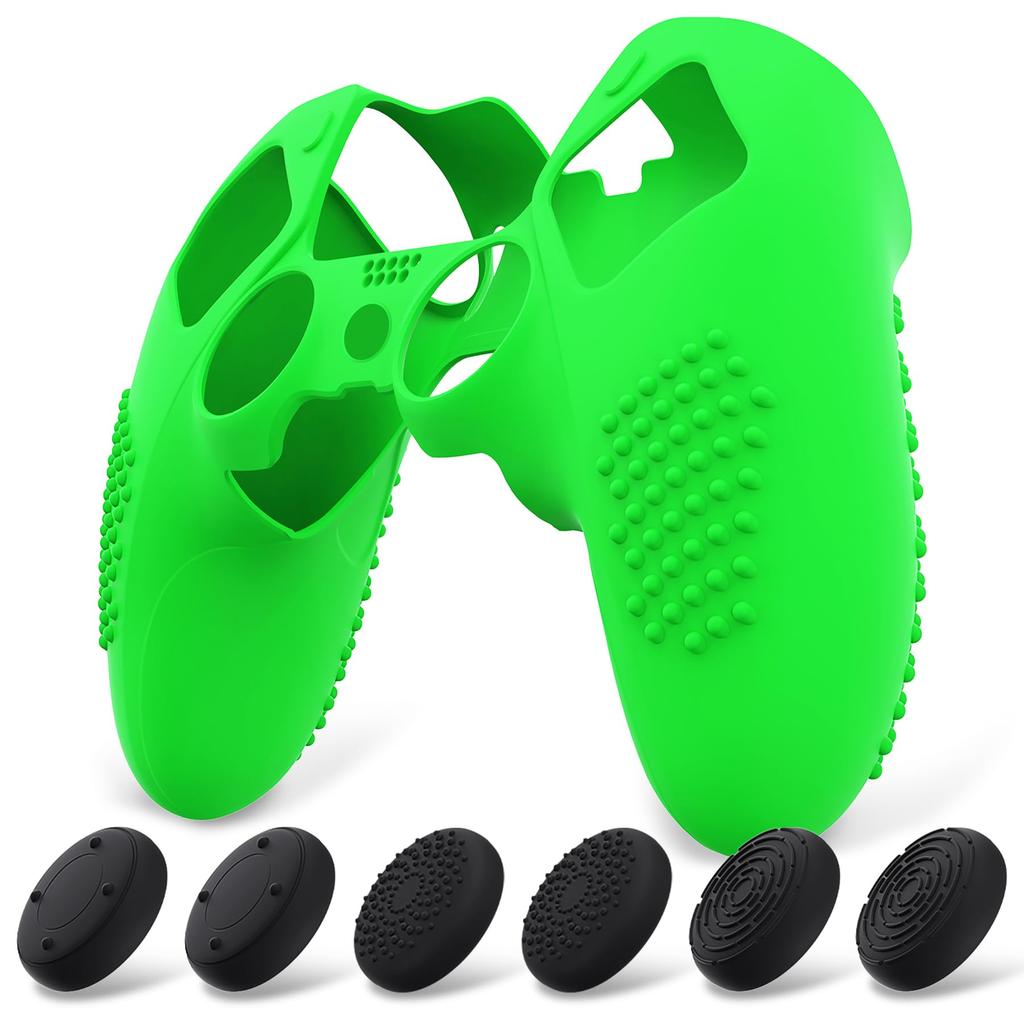 PlayVital PS5 Edge Controller Silicone Cover Soft Rubber Protector Skin with Thumb Grip Caps 3D Stud Edition Non-Slip Case, - (Green)