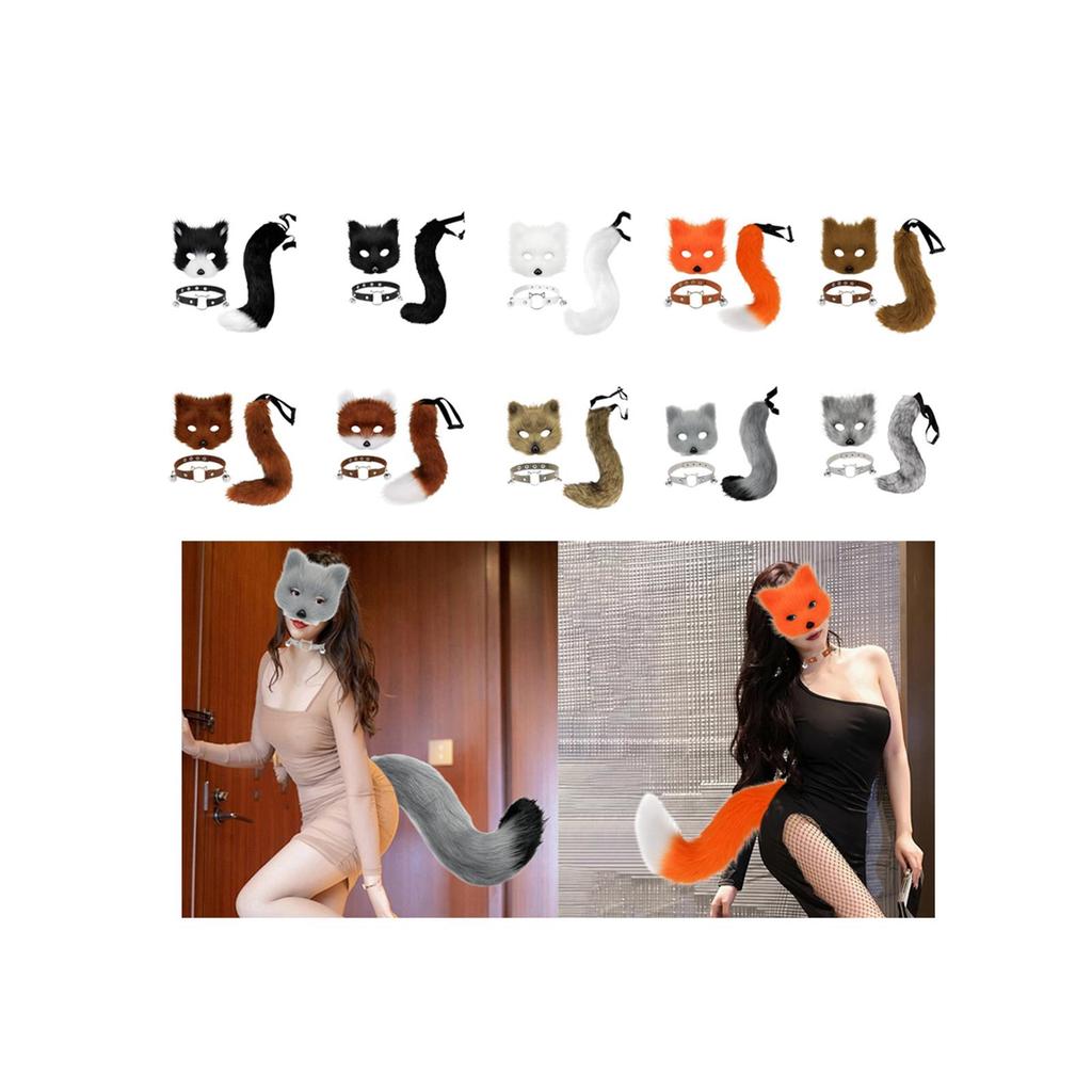 Therian Mask and Tail Cute Fancy Dress Faux Face Mask Cosplay Props for Prom Stage Performance Role Party Favor