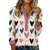 Damen Retro Street Lässiger V-Ausschnitt Langarm Knopf Valentinstag Herz Pullover Top