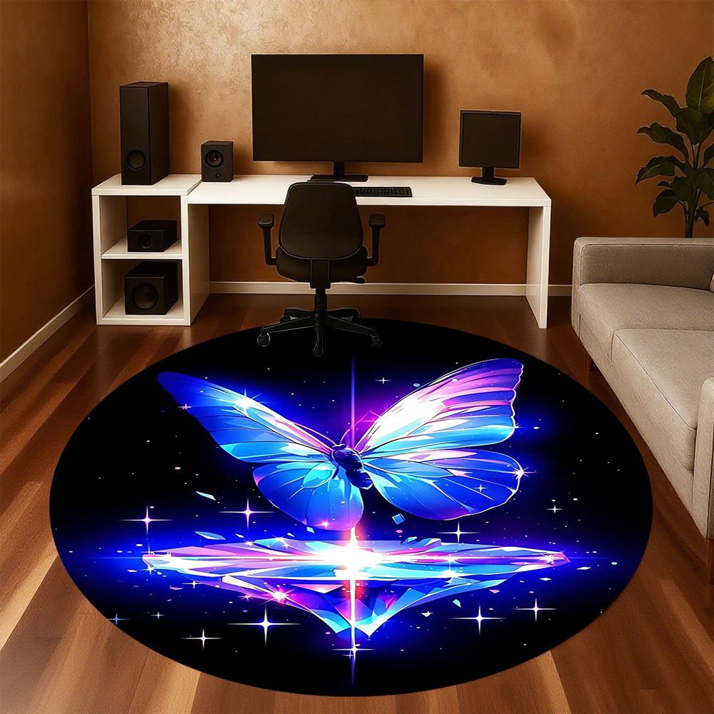 1pc Butterfly Diamond Round Chair mat office Area Rug - Non-Slip, Floor Mat for Office, Bedroom, and Indoor Decor p127149