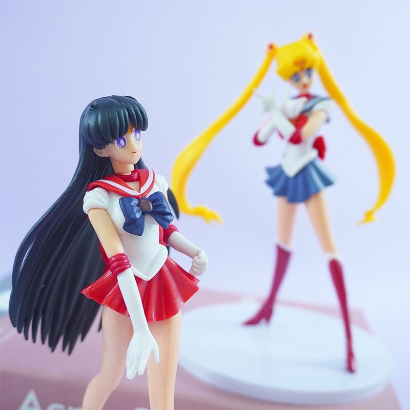 17cm 5pcs Cartoon Cute Girl Sailor Moon Anime Figure PVC Action Anime Figure Model Kawaii Doll Desktop Ornaments